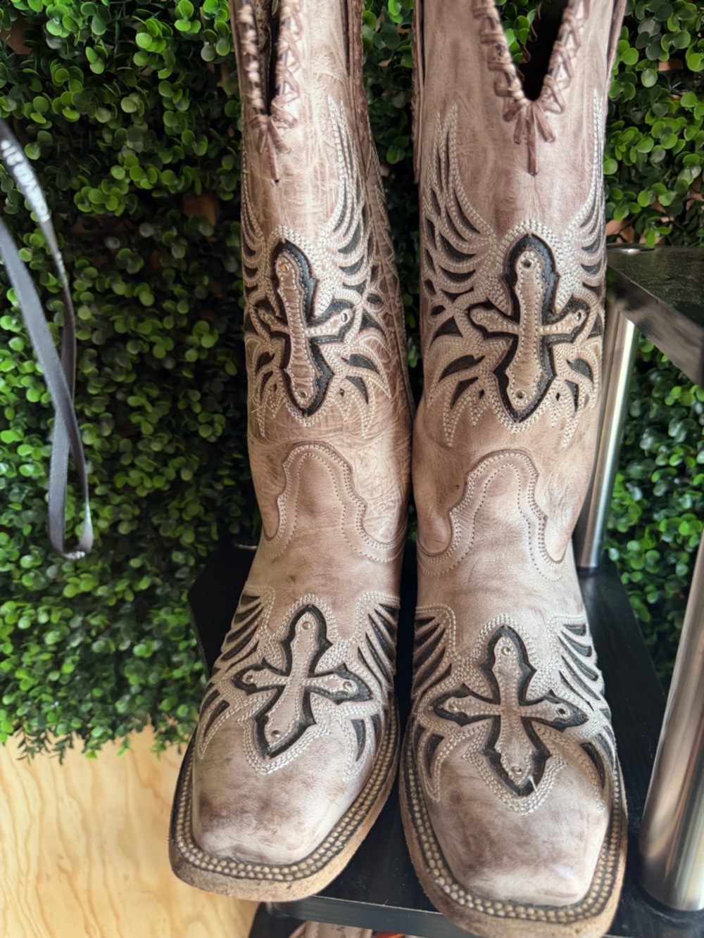 Tony Lama Brown Embroidered Cross Cowboy Boots